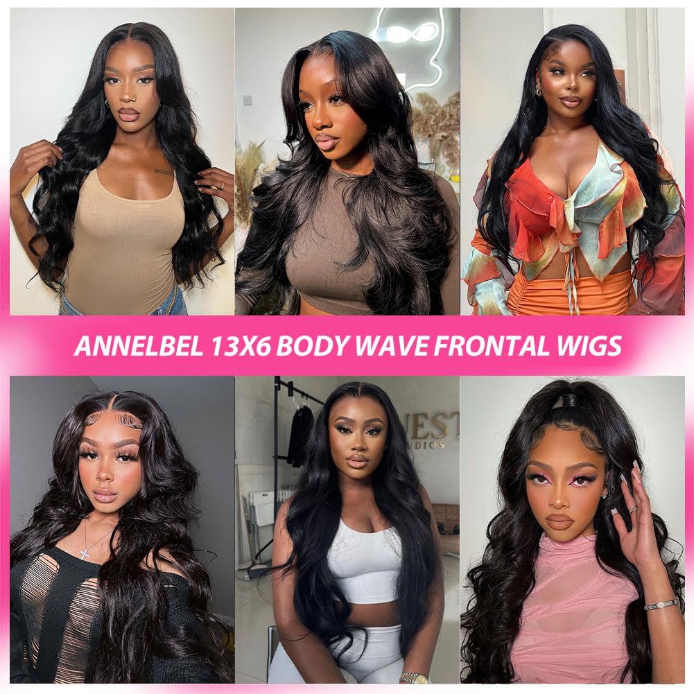 ANNELBEL 250% Density 30 Inch 13x6 Lace Front Wigs Human Hair Body Wave HD Transparent Lace Frontal Human Hair Wigs 12A Grade Glueless Wigs Human Hair for Women Natural Black