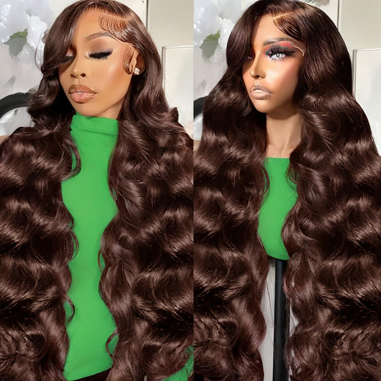 CUMASE 13x6 Chocolate Brown Lace Front Wig 250 Density HD Lace Front Wigs Human Hair Body Wave Lace Frontal Wig Pre Plucked Natural Hairline 4# Brown Wig Human Hair for Women 26 Inch