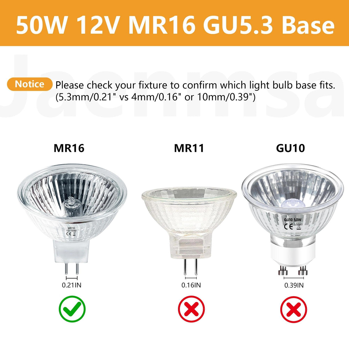 Jaenmsa MR16 Halogen Bulbs 50W,6 Pack 12V 50W MR16 Light Halogen Bulbs 2 Pin GU5.3 Base Dimmable with Clear Glass Cover,High Output 2700K Warm White mr16 Light Bulb for Landscape Lights, Track Lights