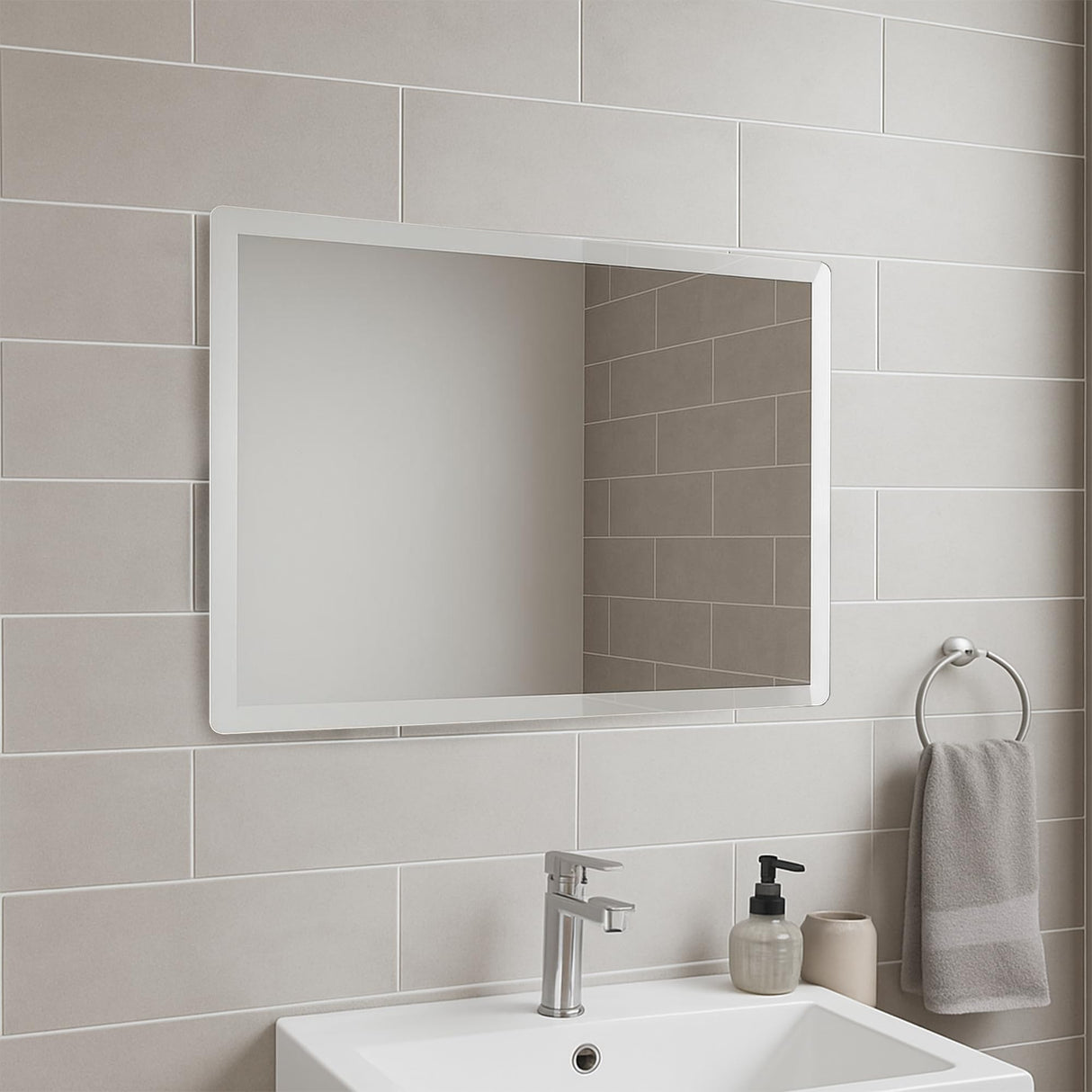 Tula Rectangular Bathroom Mirror | Frameless Bevelled Edge Design | Wall Mounted Portrait or Landscape 600mm x 450mm