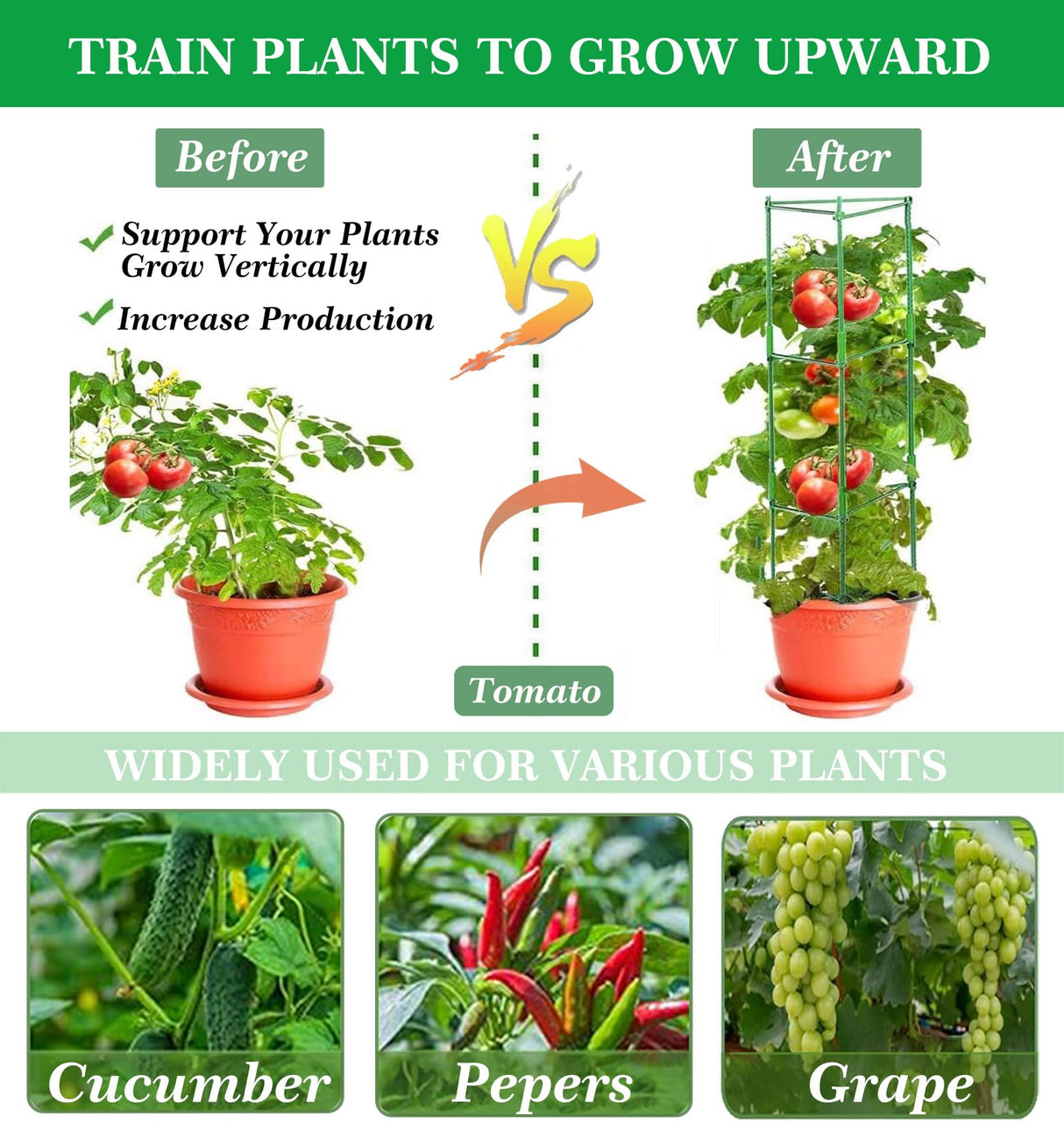 Moirsunt 6 Packs Tomato Cage for Garden, Up to 48Inch Plant Support Stakes