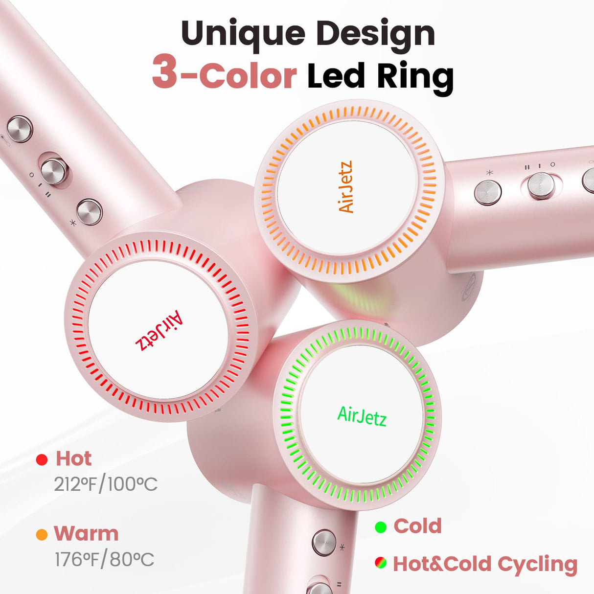 Hair Dryer, 110,000 RPM High-Speed Ionic Blow Dryer for Fast Drying, Professional Lightweight Hairdryer with Diffuser, Magnetic Nozzle, 4 Temps & 2 Speeds, Low Noise for Travel & Home - Pink