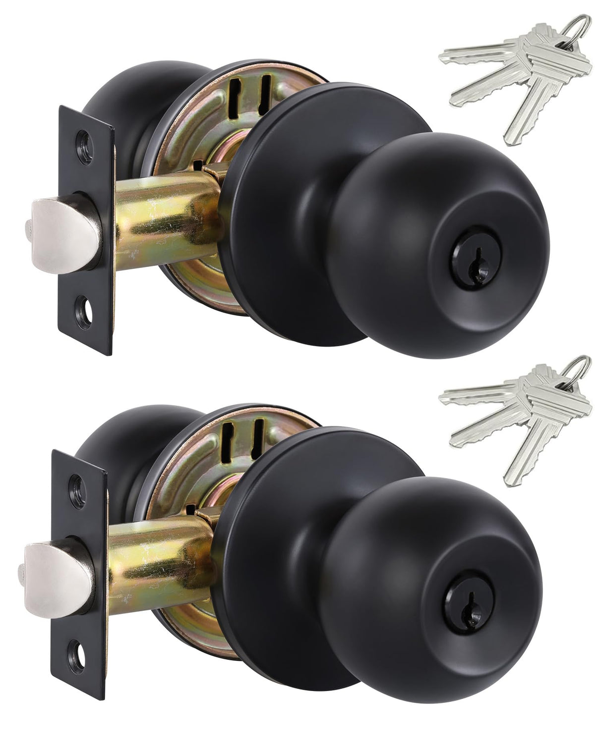 Lanwandeng 2 Pack Entry Door Knobs with Lock and Keys All Alike, Interior/Exterior Door Knob for Bedroom or Bathroom, Entrance Matte Black Door Locks