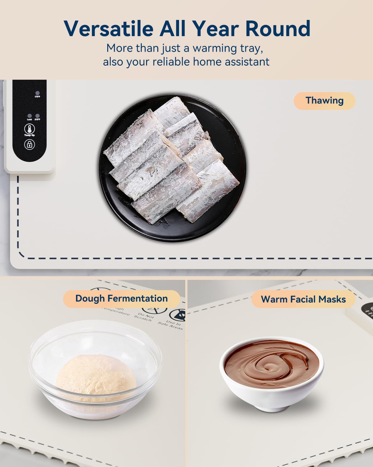Electric Warming Tray, Negative ion Food Warming Mat, Full Surface Heating Rollable & Portable, Premium Silicone Nano-Material, 3 Modes- Versatile Food Warmer for Gatherings, Parties, Christmas