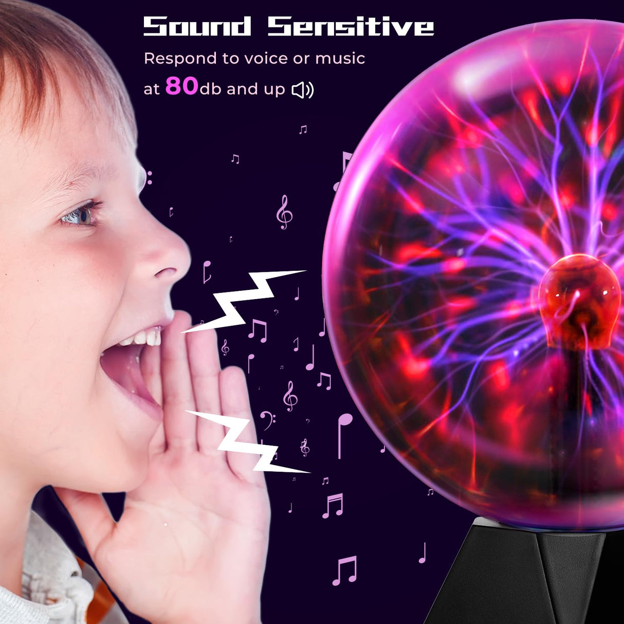 Theefun Plasma Ball: 8 Inch Plasma Globe Touch & Sound Sensitive Ball Lamp Electric Lightning Novelty Light for Parties, Home, Prop, Room Decoration, Christmas Gifts