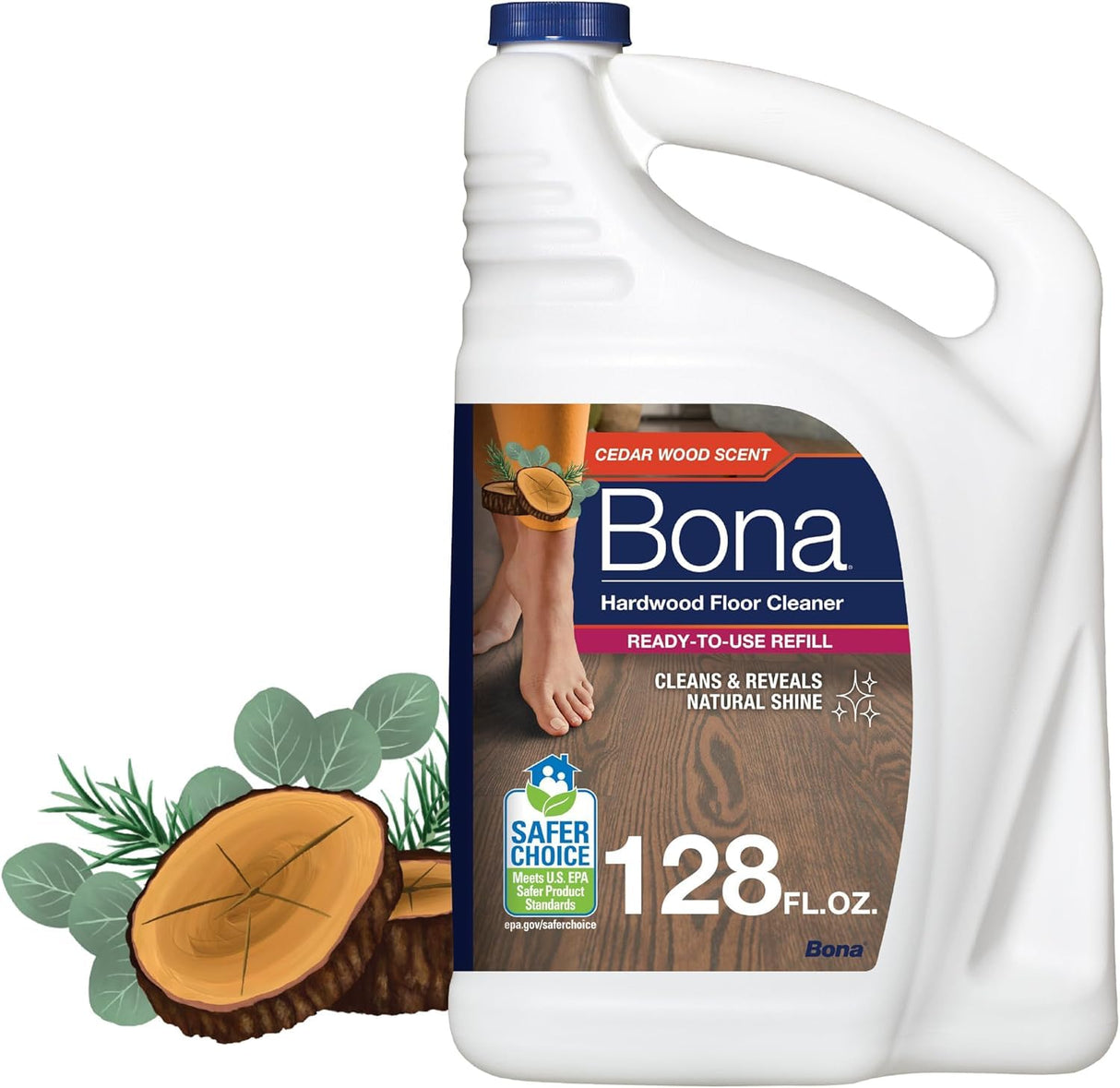 Bona Hardwood Floor Cleaner Refill - 128 fl oz - Cedar Wood Scent - Residue-Free Floor Cleaning Solution Spray Mop and Spray Bottle Refill - For Wood Floors