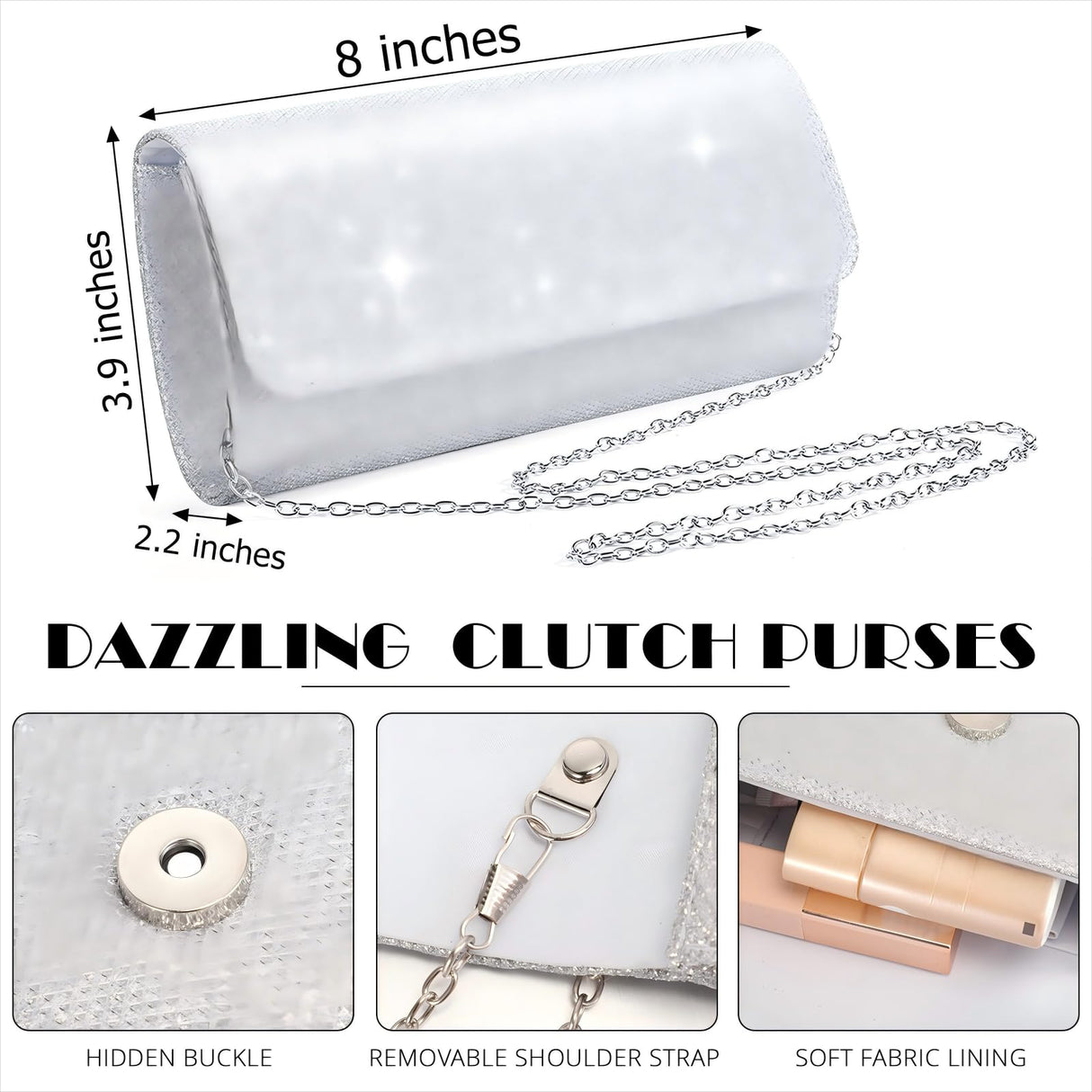 Meanplan 4 Pcs Silver Clutch Purse Jewelry Set for Women, Elegant Style