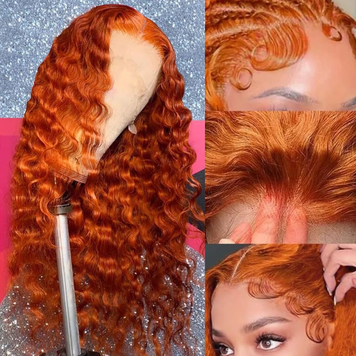 Bilisar 30 Inch Ginger Wig Human Hair 13x6 Deep Wave Lace Front Wigs 200 Density Hd Lace Curly Orange Wig Glueless Wigs Human Hair Pre Plucked Pre Cut With Baby Hair