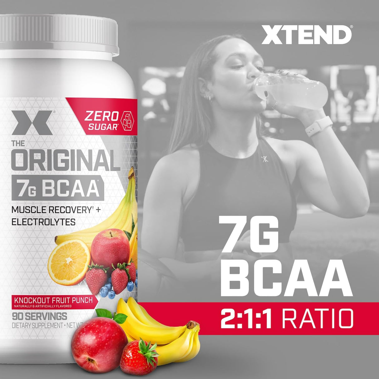 XTEND Original BCAA Powder Knockout Fruit Punch | Sugar Free Post Workout Muscle Recovery Drink with Amino Acids | 7g BCAAs for Men & Women | 90 Servings