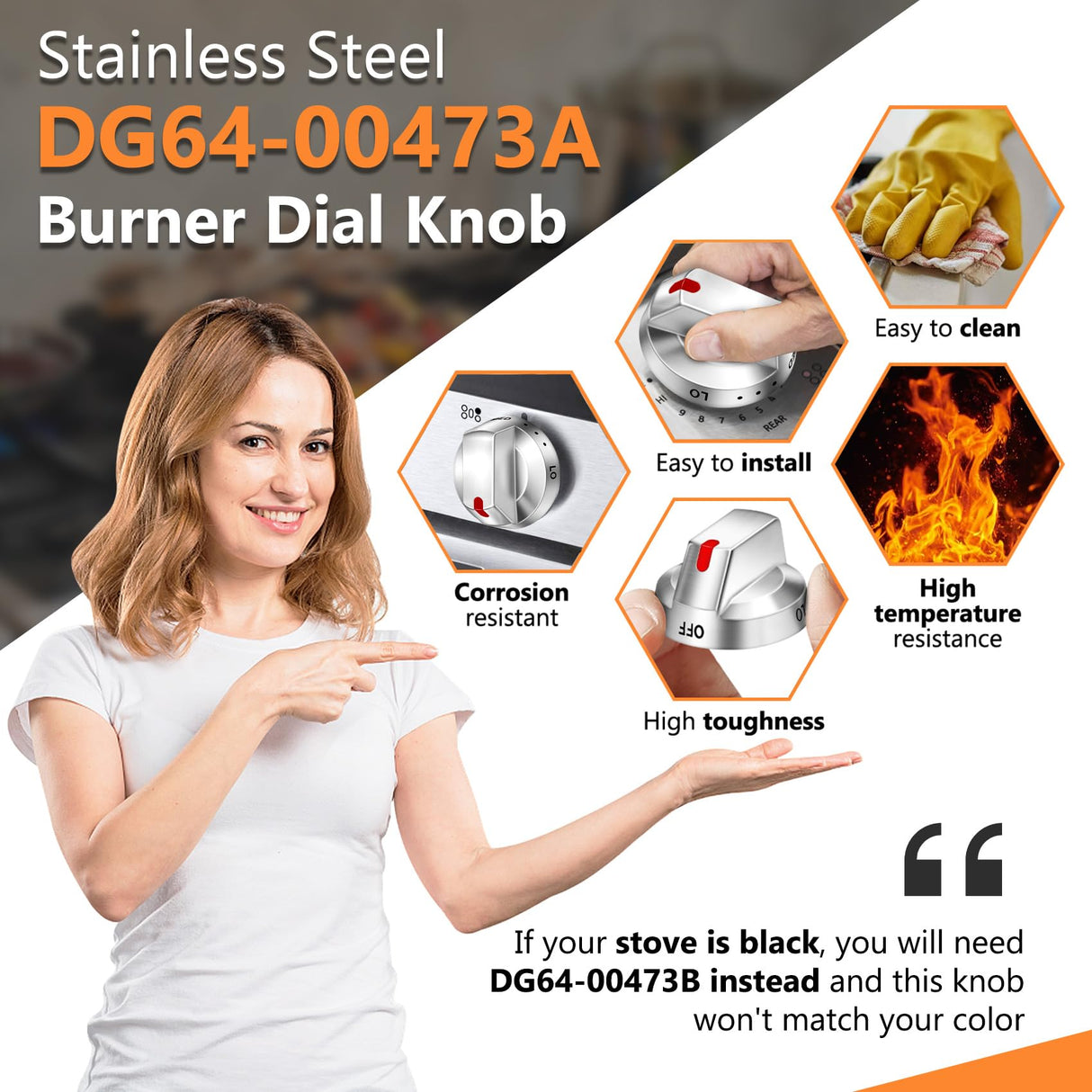 DG64-00473A Burner Control Dial Knob Range Oven Replacement Compatible with Samsung Gas Stove Knob NX58H5600SS NX58F5700WS NX58H5650WS NX58J7750SS NX58M6850SS (5pcs).