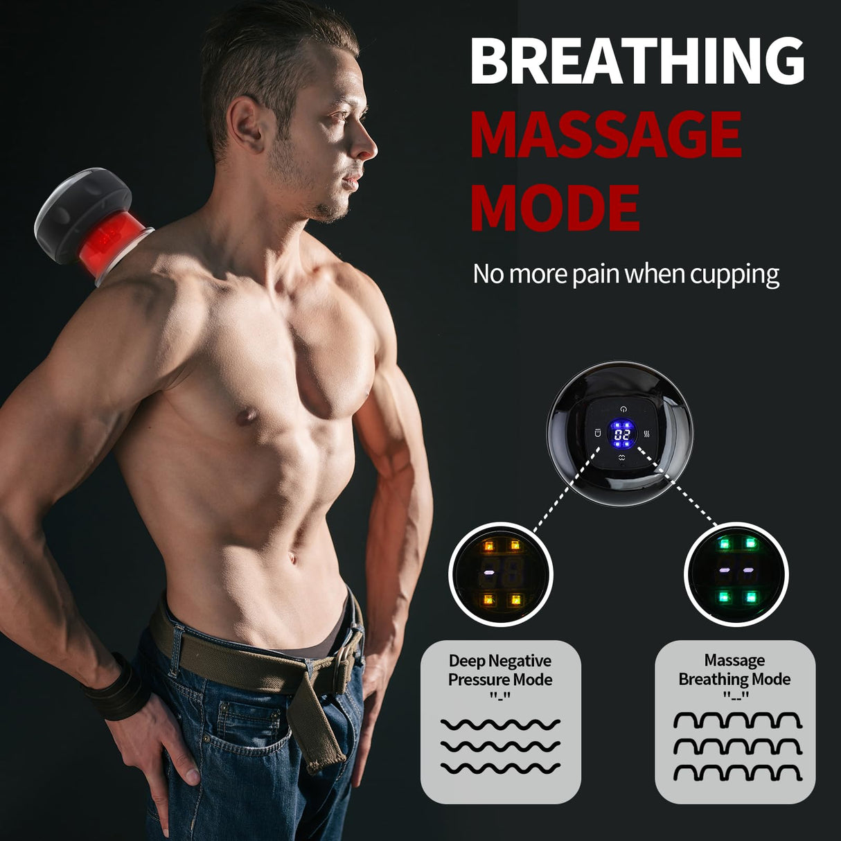 DeeWaves Smart Cupping Massage Therapy Set 2 Pcs, Electric Therapy Massager Kit, Therapy Device, Gua Sha Massage Tool for Pain Relief, Neck Shoulder Back Muscle Soreness (Black)