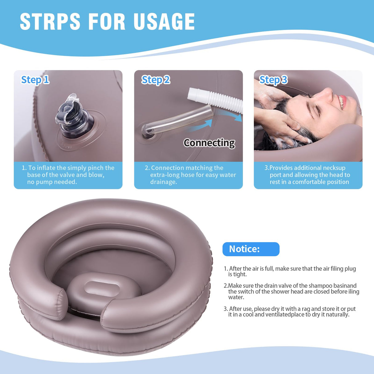 LOKFEHRE Large Portable Inflatable Hair Washing Basin for Bedridden - Wash Hair in Bed with Inflatable Shampoo Bowl.Hair Washing Basin for Elderly,Disabled,Injured,Ideal Inflatable Sink for Locs Detox