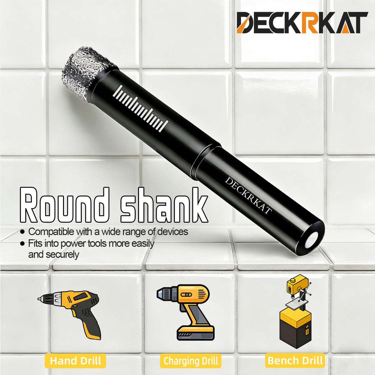 DECKRKAT 10-Piece Dry Diamond Drill Bits & TileDrill Bits - 3/16"(x2), 1/4"(x3), 5/16", 3/8", 1/2" + 1/4"(x2) Masonry Bit for Tile,Ceramic, Porcelain,Marble,Granite.