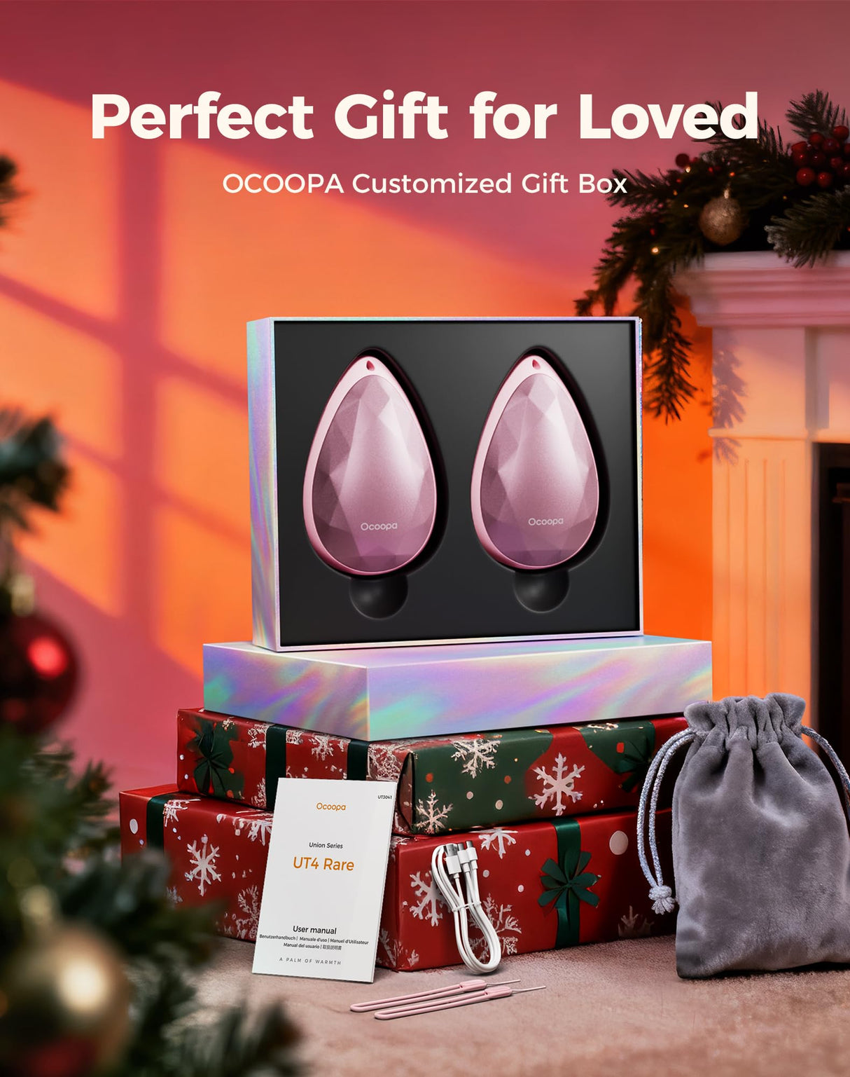 OCOOPA Women Rechargeable Hand Warmers 2 Pack, Portable, Stylish, Diamond-Shape Magnetic Electric Handwarmer, Reusable Pocket Heater, 2025 Tech Gifts for Christmas, Raynaud, Hiking, Camping, UT4 Rare