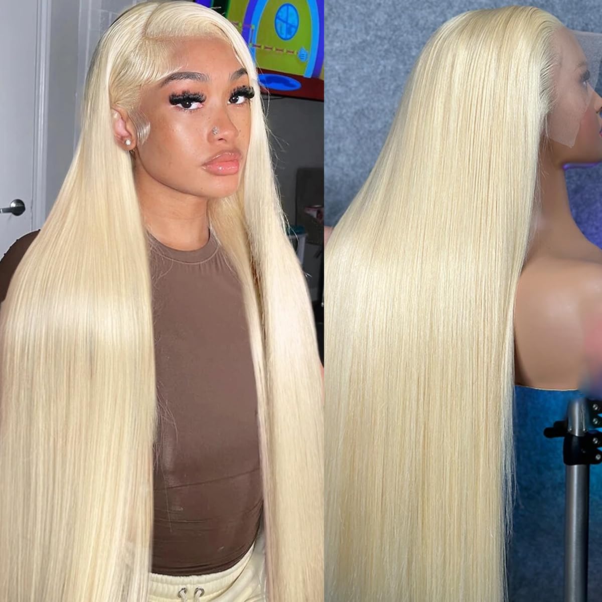 DJFG 613 Lace Front Wig Human Hair 30 Inch Blonde Wig Human Hair 613 13x6 Lace Front Wig Human Hair 200 Density Blonde Lace Front Wigs Human Hair Pre Plucked HD Lace Frontal Wig Straight Glueless