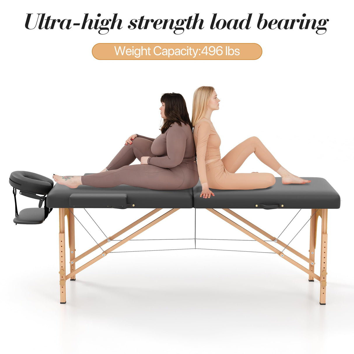 HENGJIANYI Massage Table, Portable 2 Section Foldable Tattoo Bed, Height Adjustable Lash Spa Bed with Face Cradle, Home Light Weight Facial Salon Bed with Wood Frame, Black