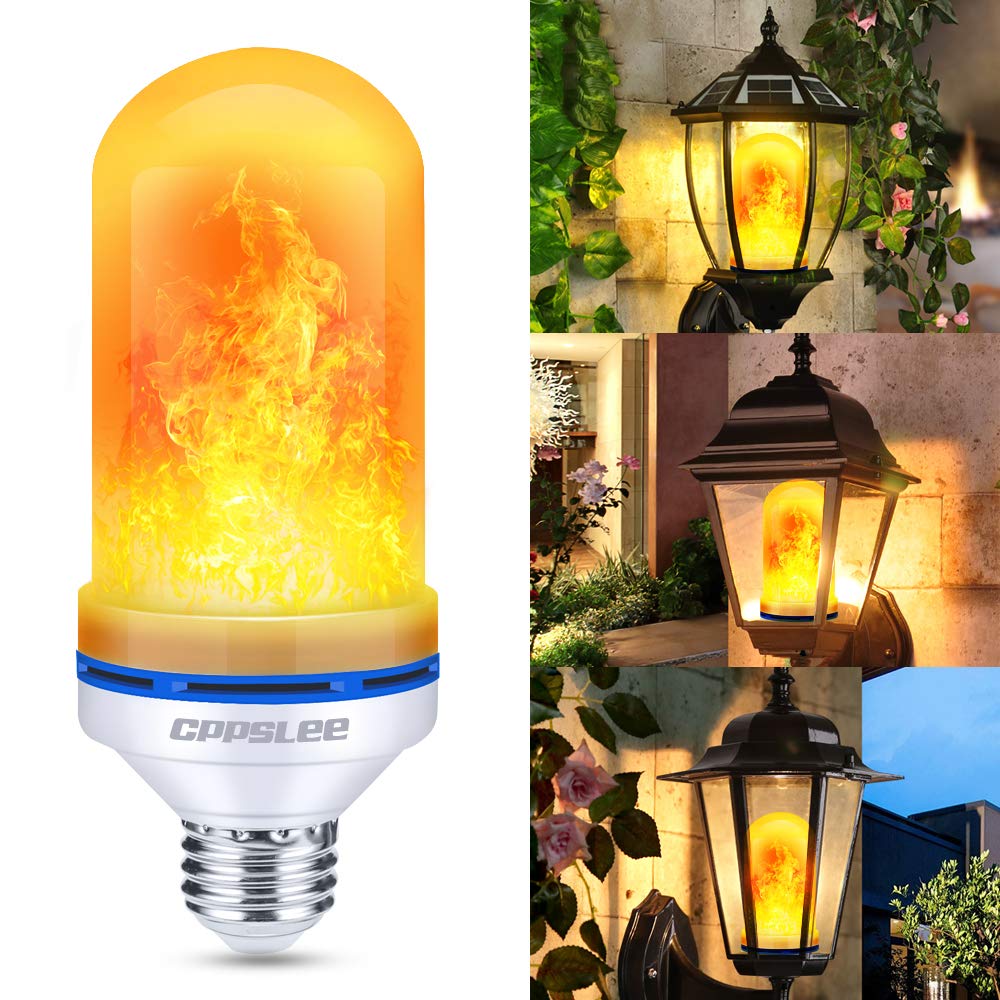 Halloween Decorations Upgraded LED Flame Light Bulbs, 4 Modes Fire Flame Bulb, E26 Base Flickering Light Bulbs, Christmas Decorations Outdoor Indoor Patio Home Decor (Yellow, 2 Pack)