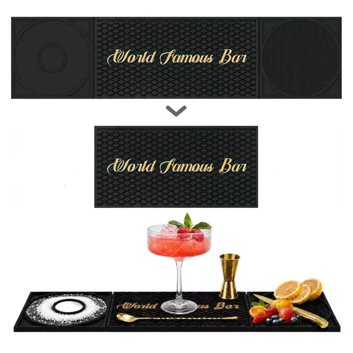 Bar Mat 3-in-1 Non-Slip Bartender Mat, Bar Accessories Countertop Mat 24 x 6 Inch with Spill Catching Surface, Bar Drip Mat for Home, Outdoor & RV Bar Setupļ¼Blackļ¼