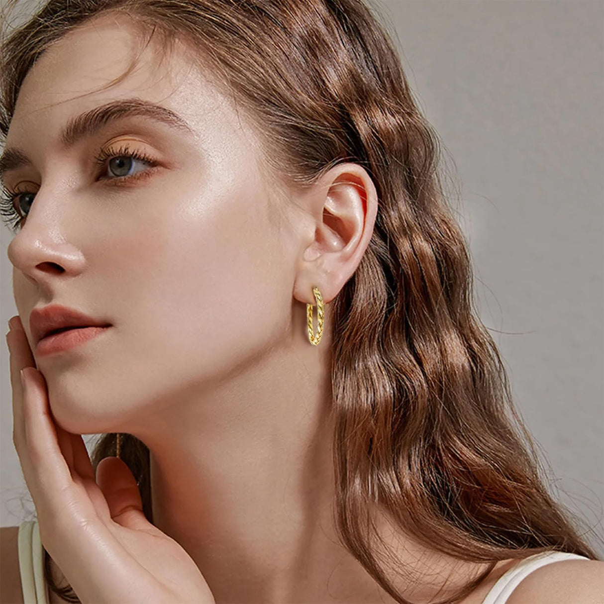 14K Gold Earrings for Women Weave Design 14K Gold Hoop Earrings for Women