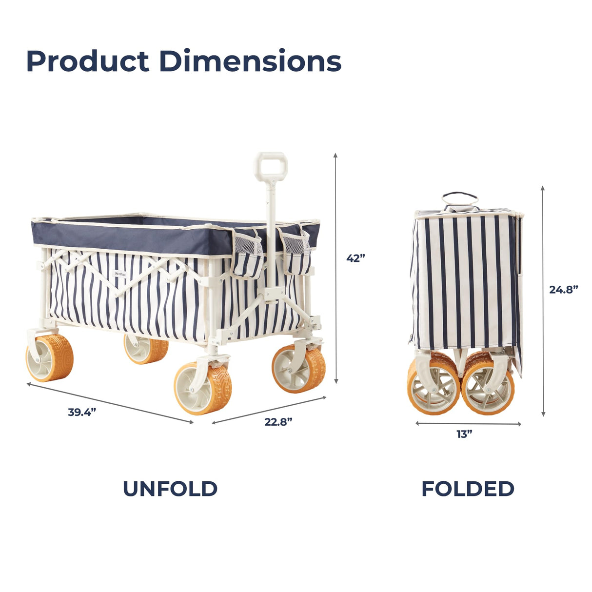 DEER LAND Beach Wagon for Sand with 6.7" Fat Tires, Collapsible Beach Cart