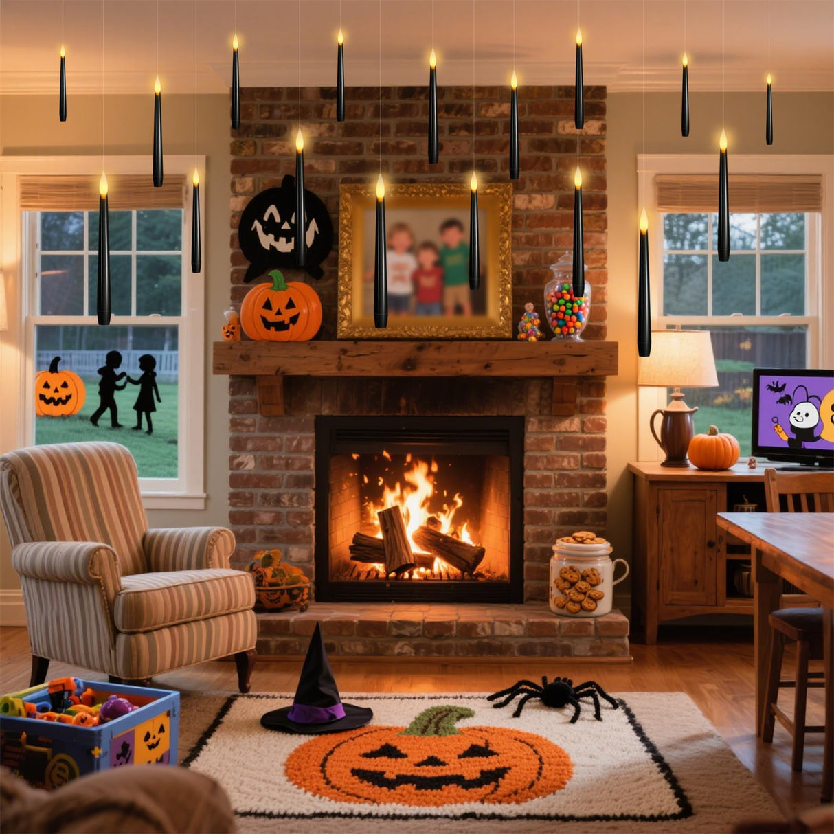 Lezonic Black Floating Candles with Wand Remote, Set of 12 Magic Flameless Candles Battery Operated, Flikering Hanging LED Taper Candlesticks Christmas Decorations, 0.51" x 6.7"