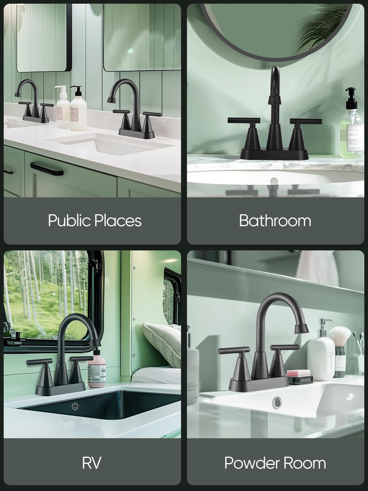 Cobbe Bathroom Faucets for Sink 3 Hole, 4 Inch with Pop Up Drain and 2 Supply Hoses, 2 Handle Centerset Bathroom Faucet for Sink Vanity, Midnight Black Matte