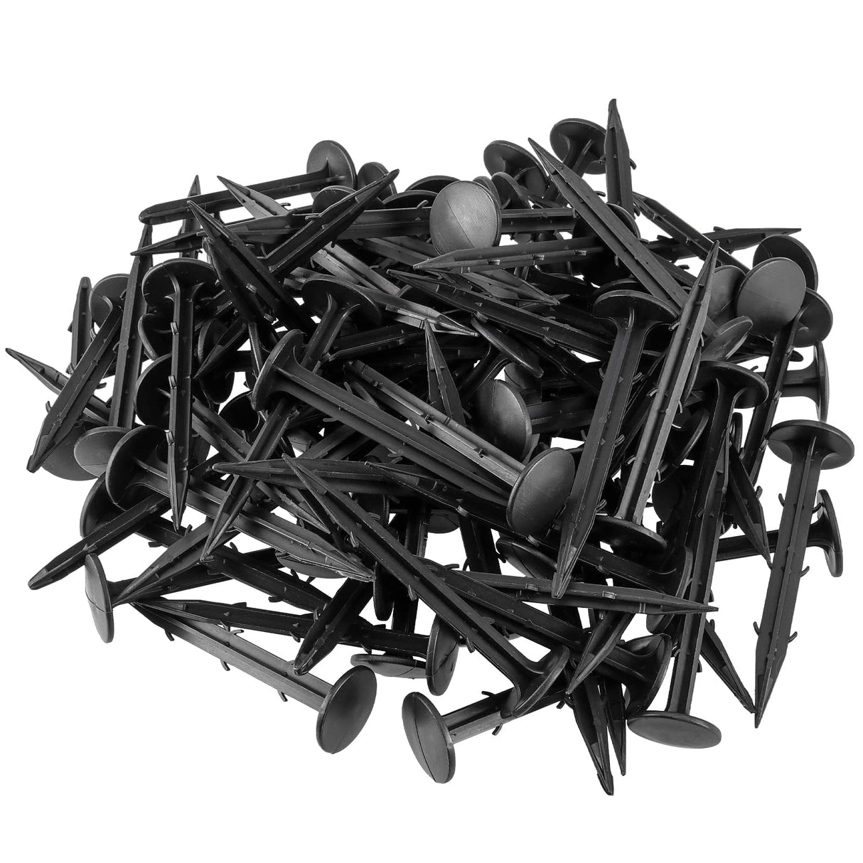 300 Pack 4 Inches Plastic Garden Landscape & Garden Spikes, Black Garden Stakes Anchors Spikes with Barbs, Plastic Landscape Anchoring Spikes for Holding Weed Barrier, Lawn Edging, Turf, Tent, Tarp
