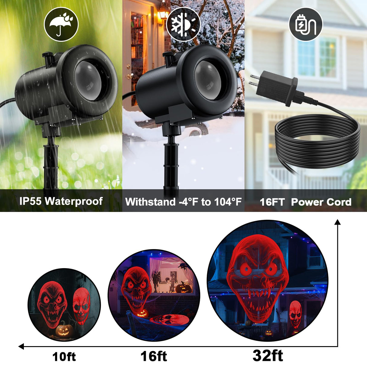 12 in 1 Halloween Christmas Projector Outdoor,3D Dynamic Halloween Decorations,Clearer Ghost/Spider/Bat/Skull/Witch/Nativity/HD Patterns,Waterproof for Window Wall Cemetery Christmas Decor