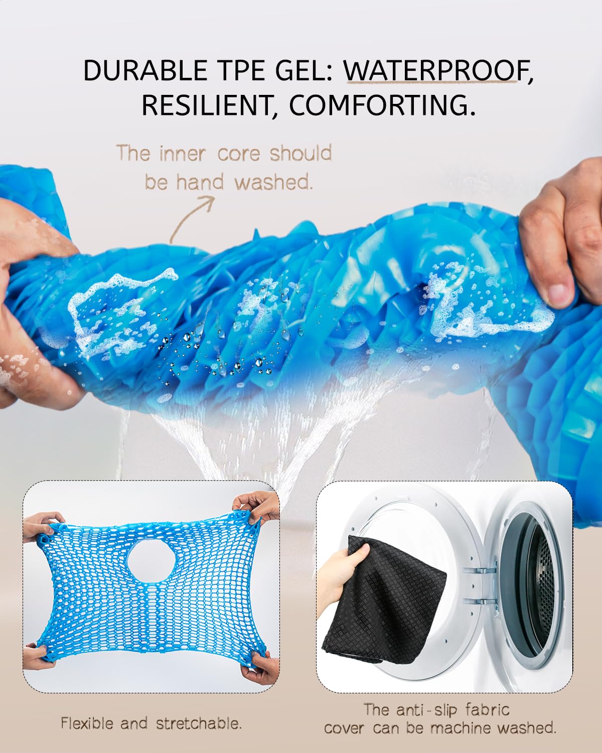 Anzeng Gel Seat Cushion for Long Sitting & Hip Pain Relief (Large Size) - Cooling 3D Cushions for Office Chair, Car, Wheelchair, Breathable & Non-Slip Cover with Pressure Relief Technology