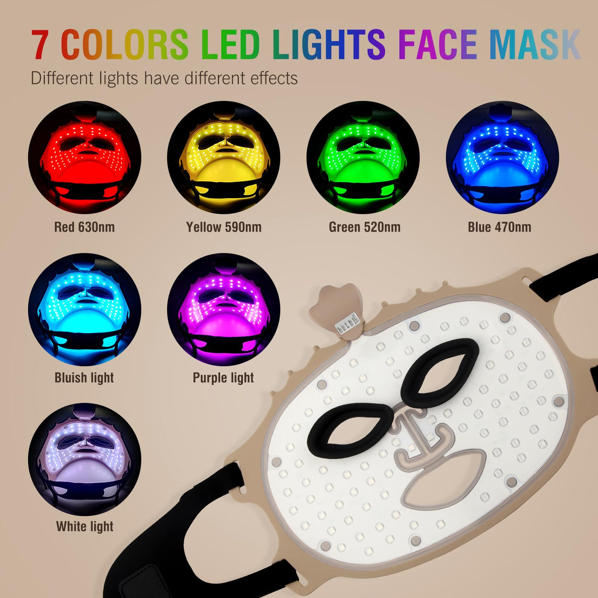 7 Color LED Face Mask Light Therapy, Red Light Therapy Mask for Face for Anti Aging Wrinkles, Silicone Red Light Mask Skin Care at Home with Eye Protection Cushion