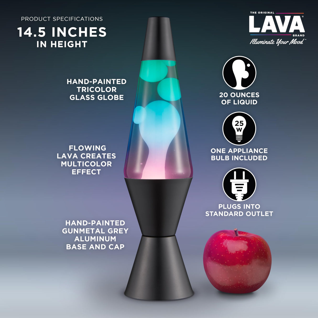 The Original Lava® Lamp - 14.5" Gunmetal Grey - Classic Liquid Motion Lamp - Tri-Colored Green/Blue/Purple - Item #2098 (Amazon Exclusive)