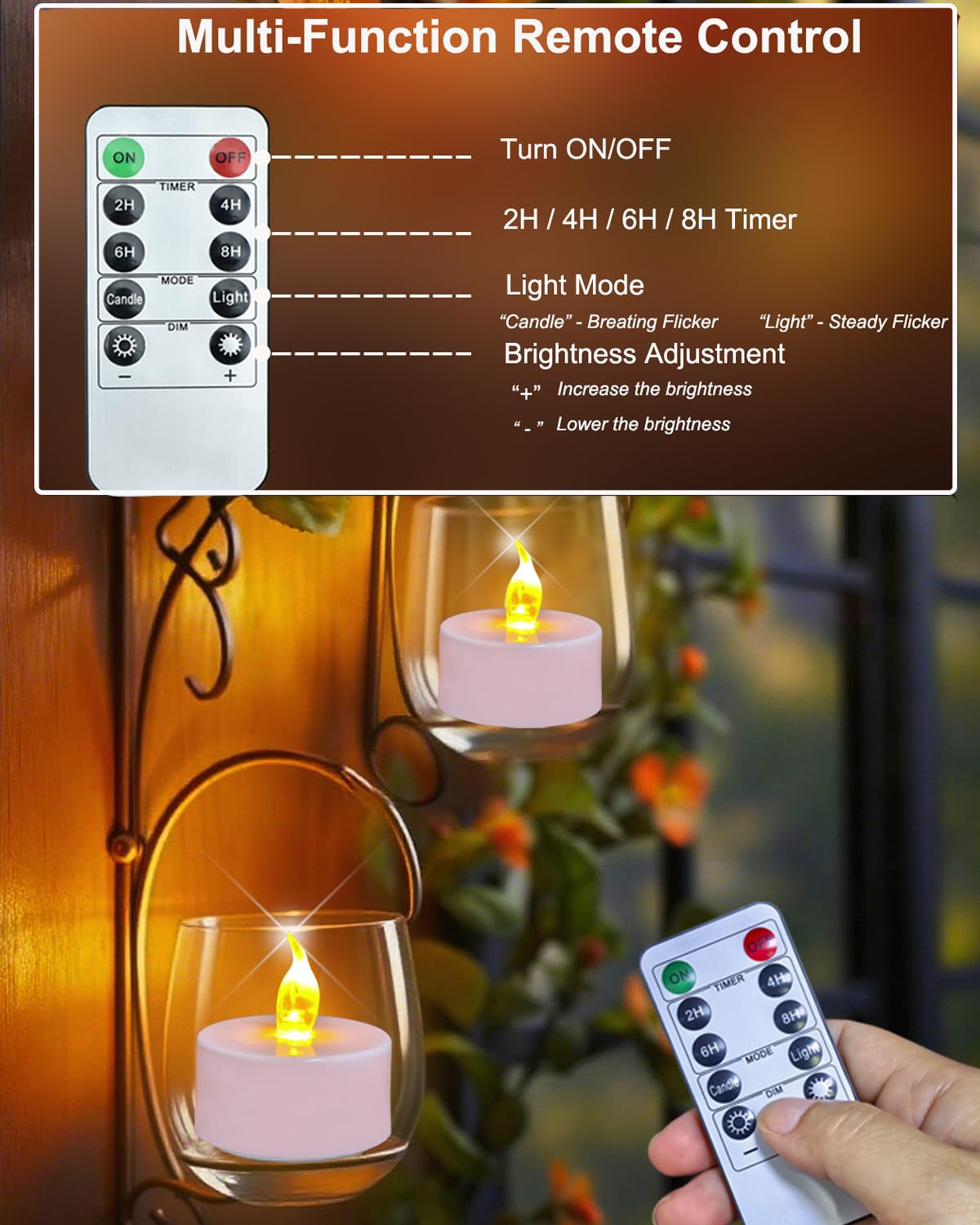 Remote flameless led Tea Light Candles with Timer,Realistic Flickering tealight Candles with Remote,Safe Decorative Lighting for Christmas,Wedding,Home Decor (Warm Yellow 24 Pack)