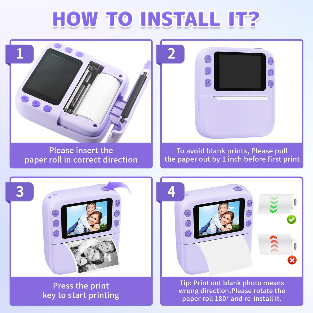 Instant Print Camera for Kids, Christmas Birthday Gifts for Girls Boys, 1080P Instant Digital Print Cameras for Toddler,Portable Toy for 4 5 6 7 8 9 10 Year Old Girl with 32GB SD Card,Purple