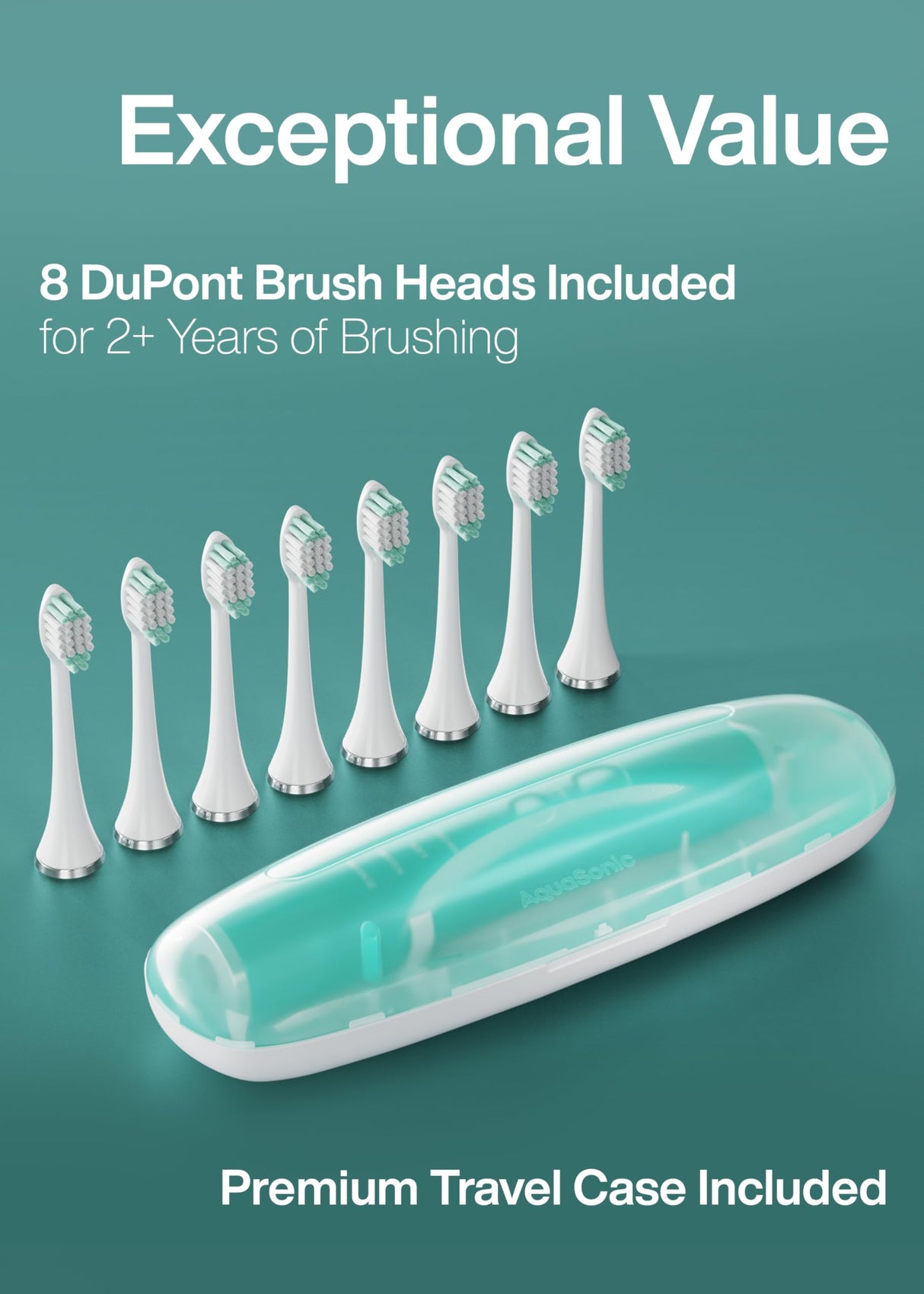 Aquasonic Vibe Series Ultra-Whitening Toothbrush – ADA Accepted Power Toothbrush - 8 Brush Heads & Travel Case – 40,000 VPM Motor & Wireless Charging - 4 Modes w Smart Timer – Mint Green Metallic