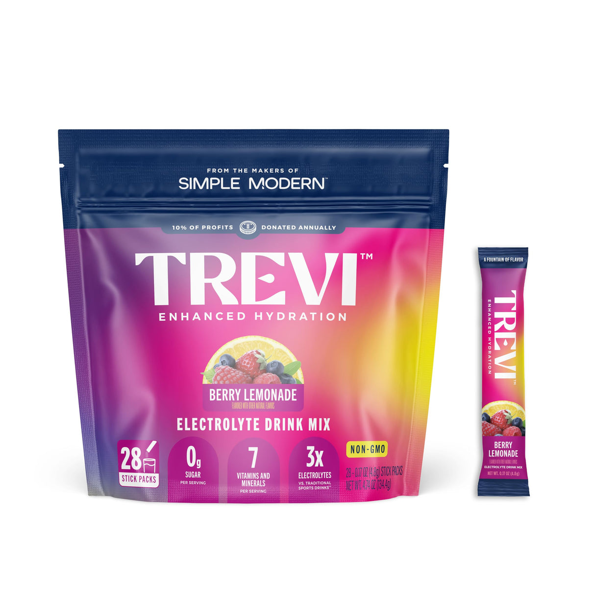 TREVI™ Sugar Free Electrolytes - Drink Mix Hydration Powder Packets - 28 Count - Berry Lemonade
