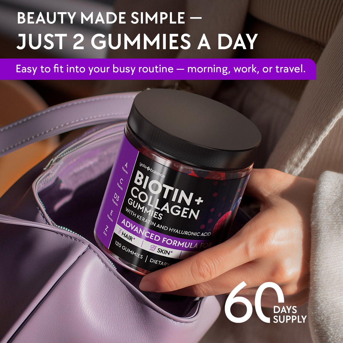 Biotin Gummies 10000mcg - Collagen Keratin - Hair Skin and Nails - Vitamins