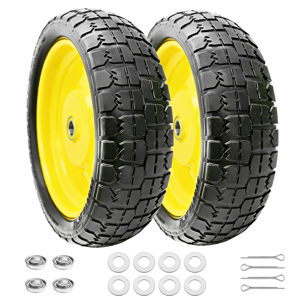 Nuphtun 13 Inch 4.00-6 Flat Free Tire and Wheel Replacement for Gorilla Cart with 5/8" & extra 3/4" Bearings, 4.00-6 Wheelbarrow Tire, 13" Garden Cart Wheels, Trailer Turf Tire, 2 Pack