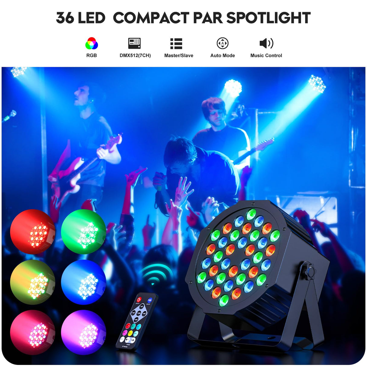 36LED Stage Lights RGB Par Light DMX Lighting Stage Uplights for Events Music Dances Shows Party Wedding Church School Christmas Club (4 Packs)