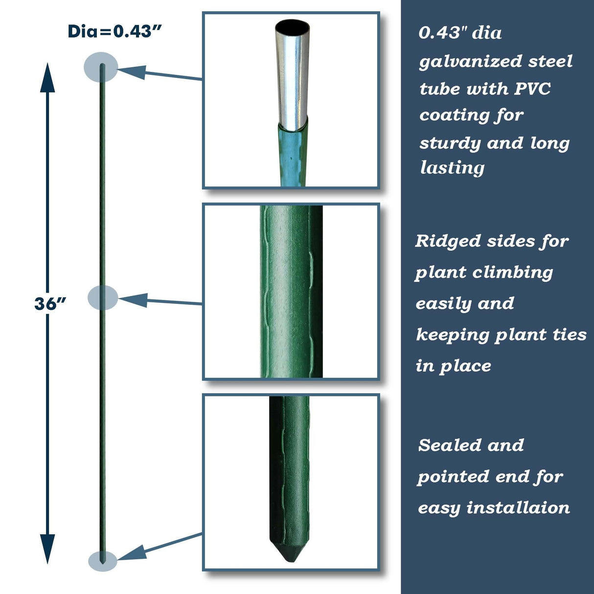 36 Inch Plant Support Garden Stakes, Steel Tomato Plant Stakes, Pack of 25