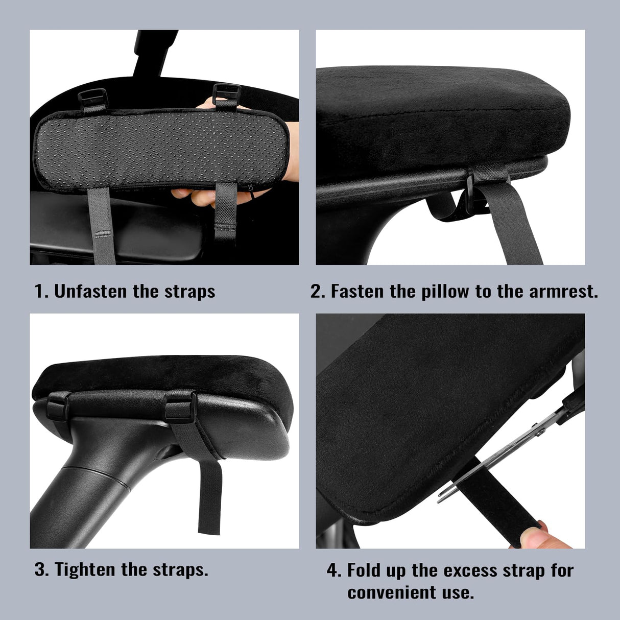 ZNCMRR 2 Pack Office Chair Armrest Pads Covers with Memory Foam Elbow Pillow for Forearm Pressure Relief, Black Arm Rest Covers for Office Chairs, Wheelchair, Comfy Gaming Chair(Black)