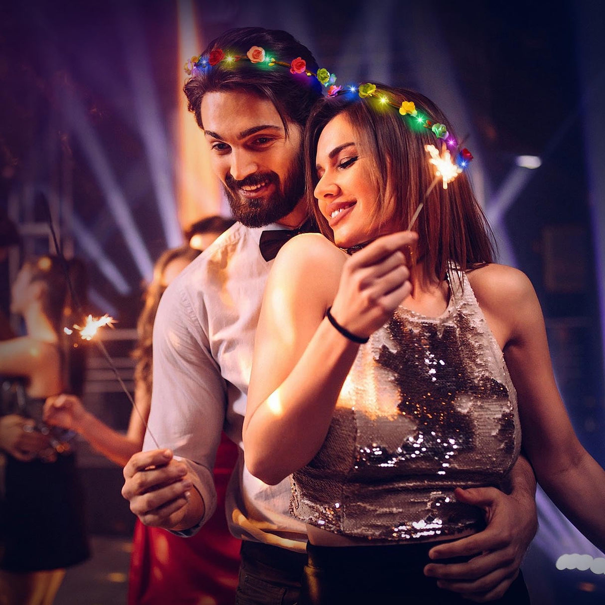 HONLYNE 54 PCS LED Flower Crowns Headbands, Light Up Flower Crowns For Women, Glow in the Dark Headband for Wedding Reception Mardi Gras Cosplay Princess Party Favors Birthday Christmas Halloween