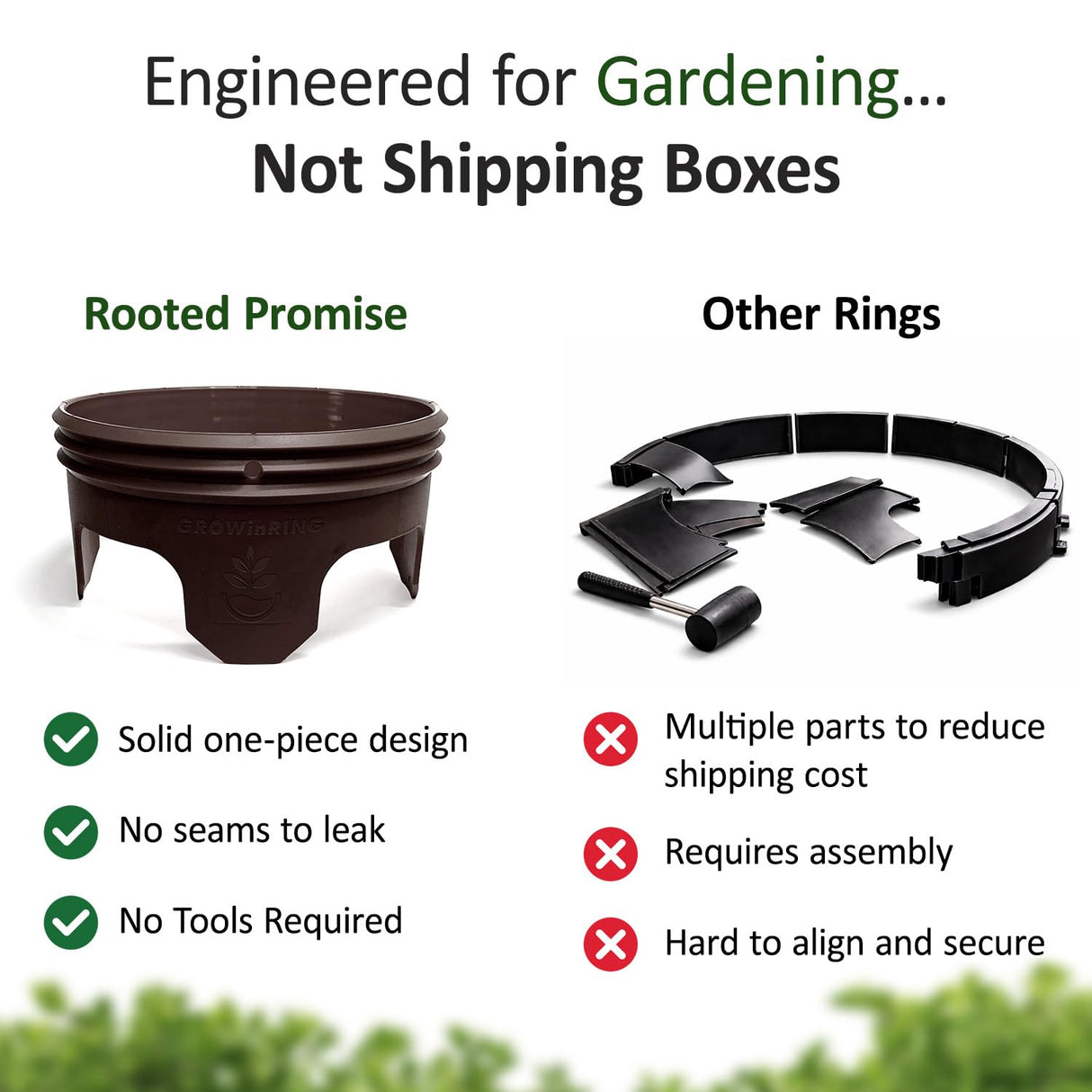 7 inch Solid Planting Grow Rings | 6 Pack Earth Brown | One-Piece Design for Deep Root Watering Veggies, Herbs & Flowers | Mulch & Soil Barrier | Deter Slugs and Cutworms | Heavy Duty | Made in USA
