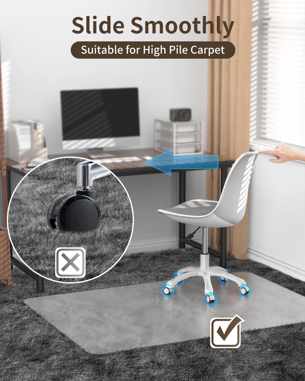 Blvornl Frosted Clear Chair Mat for High Pile Carpet and Hardwood Floor, 47.2"*60" Hard Material Chair Mat, Heavy Duty Computer Chair Mats for Rolling Chairs, Desk Floor Rug for Office and Home