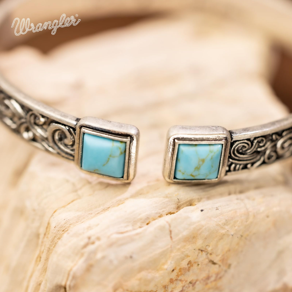 Montana West Wrangler Western Turquoise Bracelet for Women Cowgirl Country Adjustable Silver Plated Carved Floral Open Cuff Bangle Jewelry WGW-STL-1119STQ