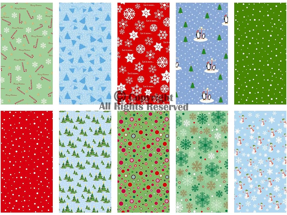 Craftido -25 Options- 100% Cotton Quilting Fabric Bundles 10pcs Fat Quarters 18”x21”-Medium Weight 5.2 oz- Soft Cotton for Quilting, Sewing Project, Patchwork, DIY Crafts - Christmas