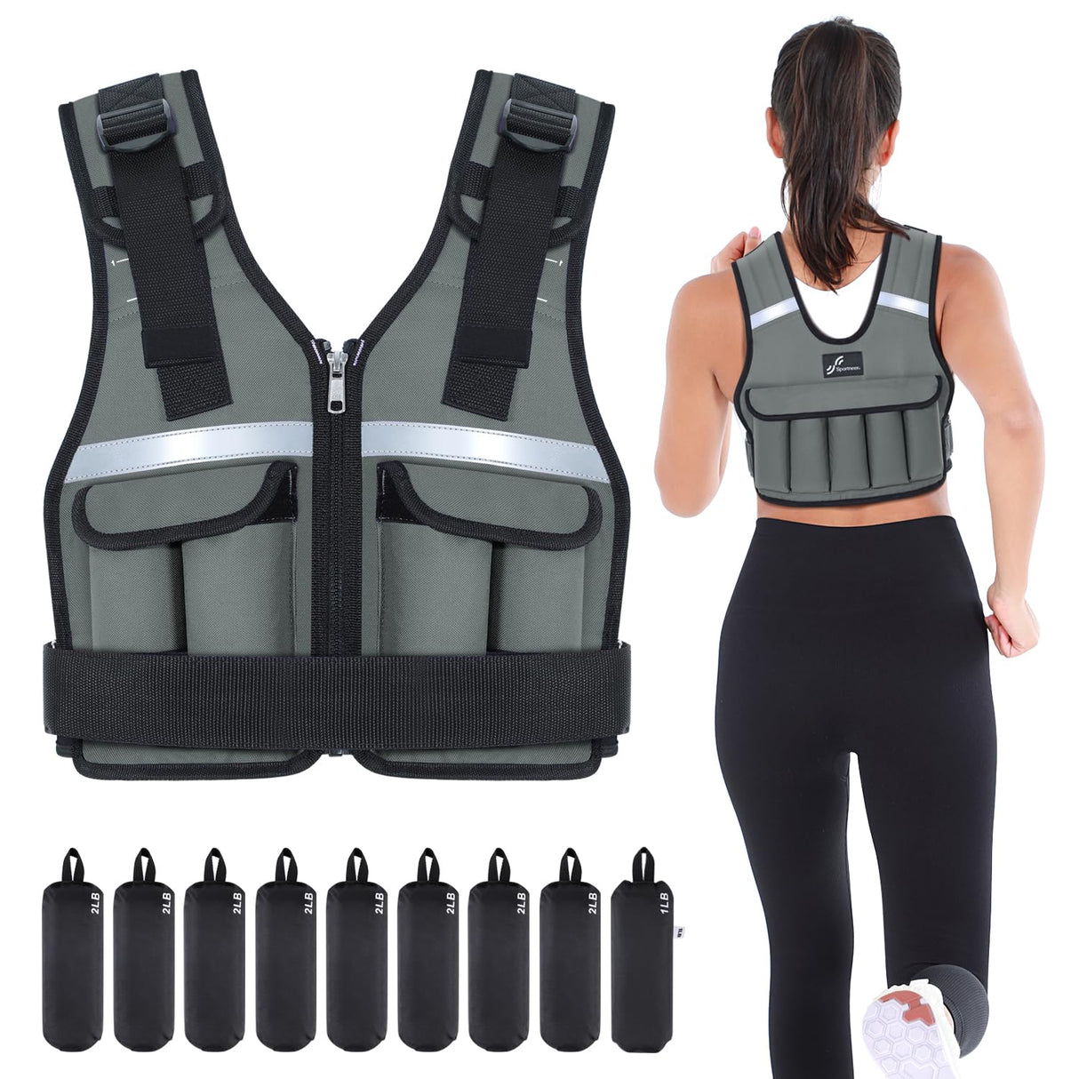 Adjustable Weighted Vest Weights Set: Sportneer 2-18 lbs/2-42 lbs Body Weight Vests 16 In 1 Fast Adjust Running Vest for Men Women Gym Home Workout Fitness Strength Training 2-18/42 lbs Removable