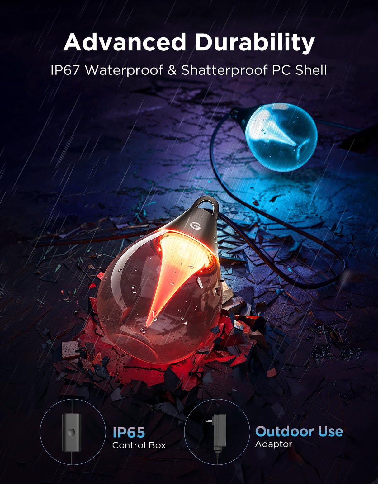 Govee Clear Bulb Outdoor String Lights, 48ft RGBWIC Dimmable Patio & Backyard Lights with 15 LED Bulbs, 111 Modes, IP67 Waterproof & Shatterproof, Works with Alexa, Google & Matter