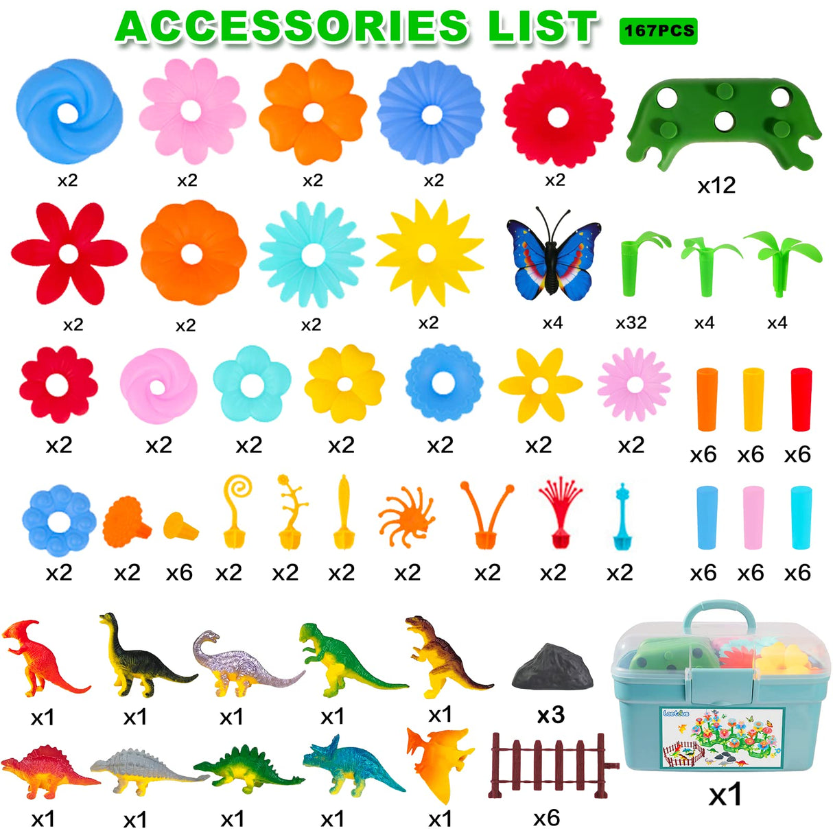 Toys Gifts for Toddlers Boys Girls Age 2 3 4 5 6,167 PCS Dinosaur Flower Garden Building Blocks,STEM Fine Motor Skill Stacking Games,Christmas First 1st Birthday Gifts for Preschool Kids 2+ Years Old