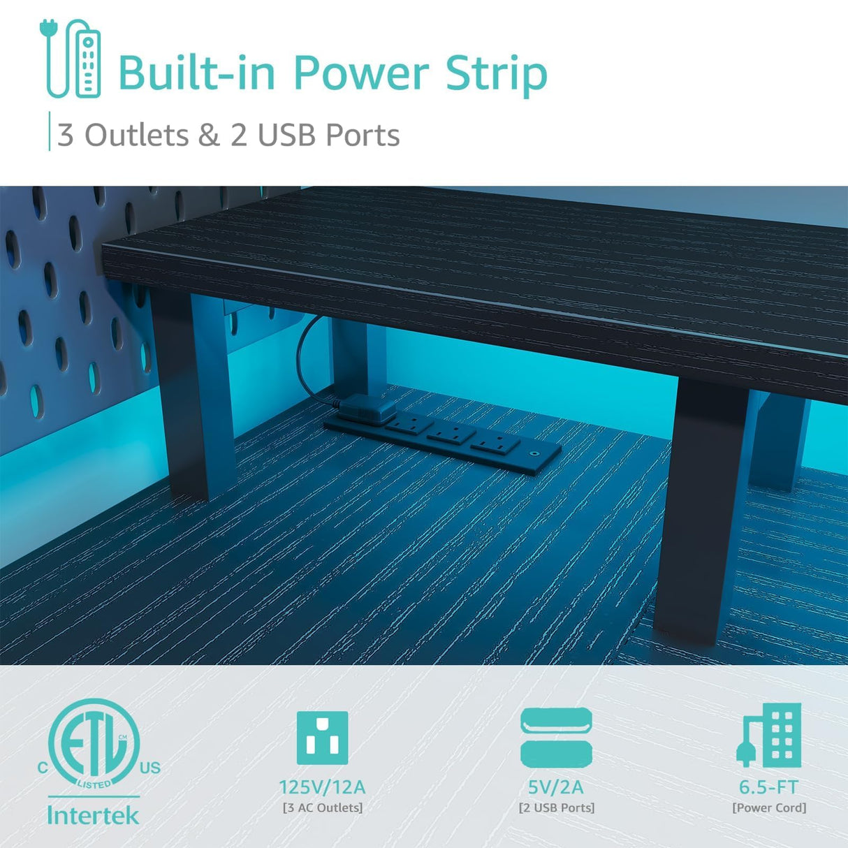 Lufeiya L Shaped Gaming Desk with Fabric Drawers and Storage Shelves, 47 inch Home Office Desk with Monitor Stand, Computer Desk with LED Lights and Power Outlets, Black