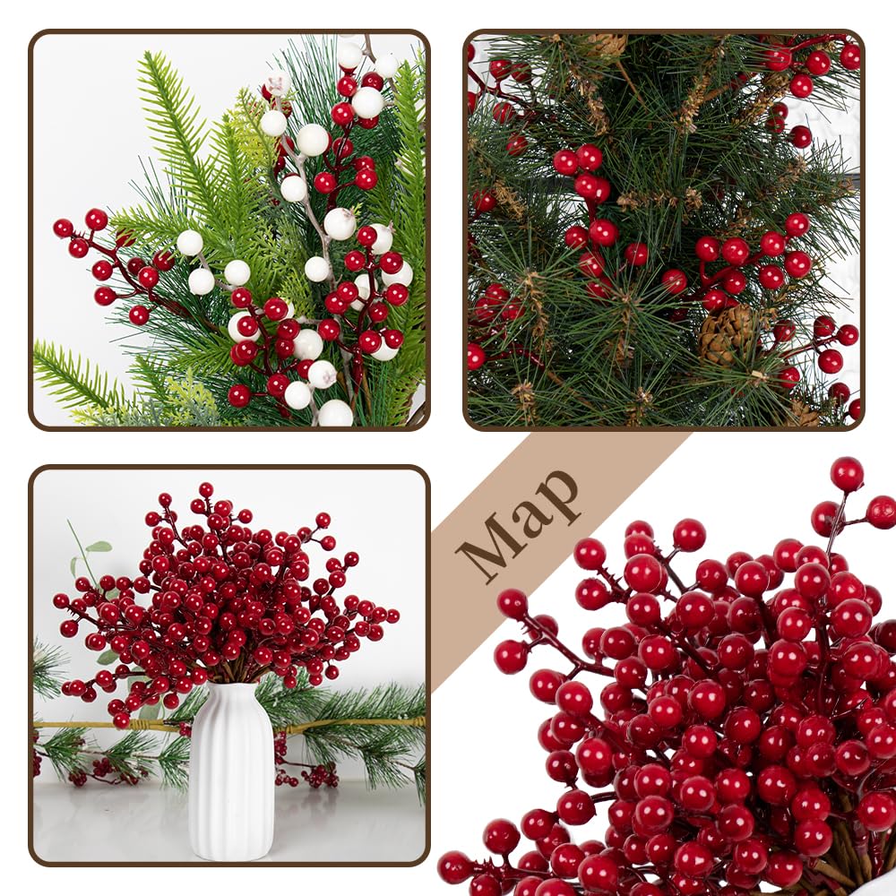 LLZLL 32 Pack Christmas Tree Decorations, Artificial Red Berry Stems 6.5 Inch Christmas Berry Picks with Holly Berries for Xmas Winter Holiday Home DIY Ornaments